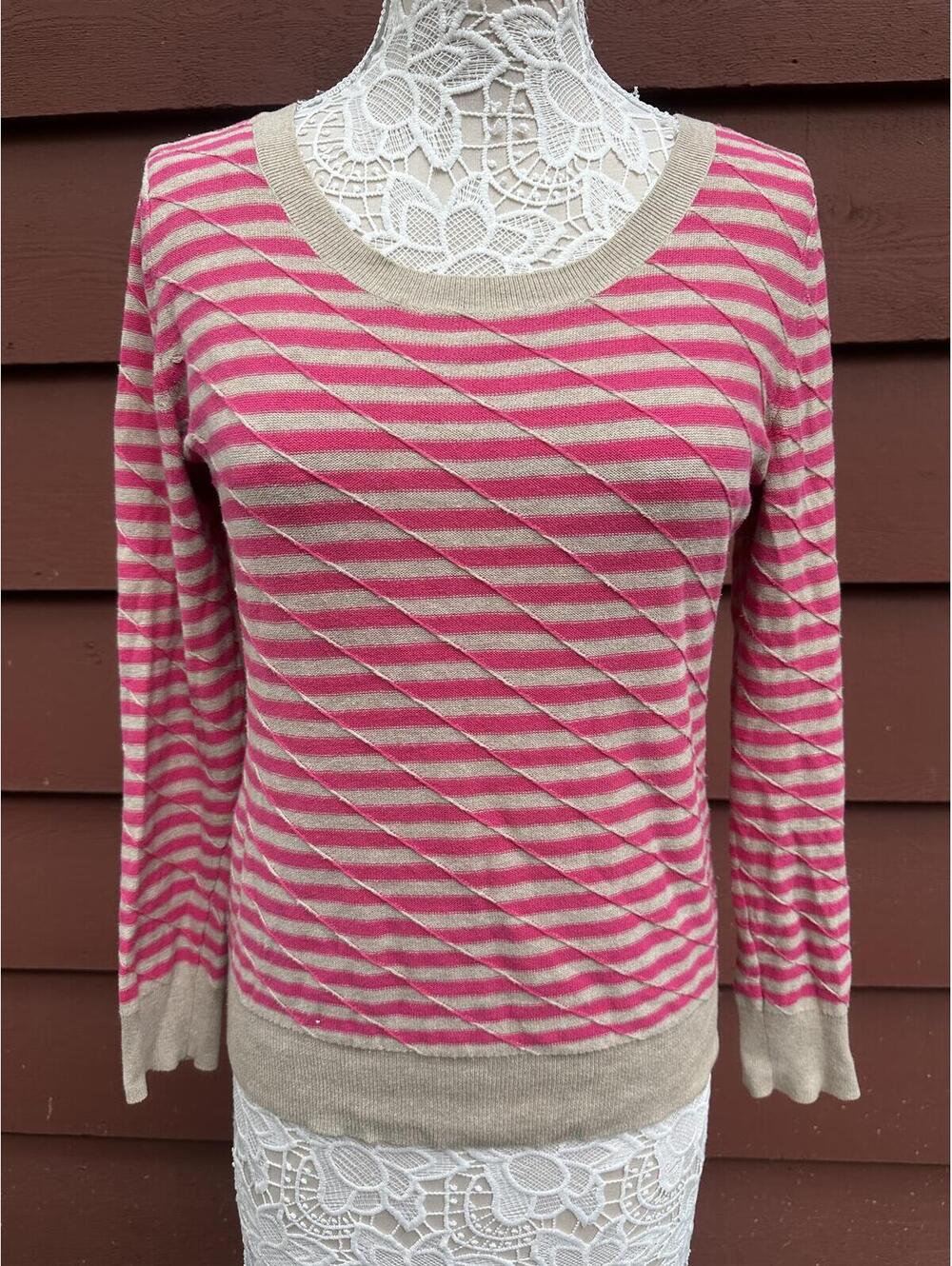 Gap Pink and Beige‎ Striped Cotton Sweater Y2K Retro Casual Crew Neck